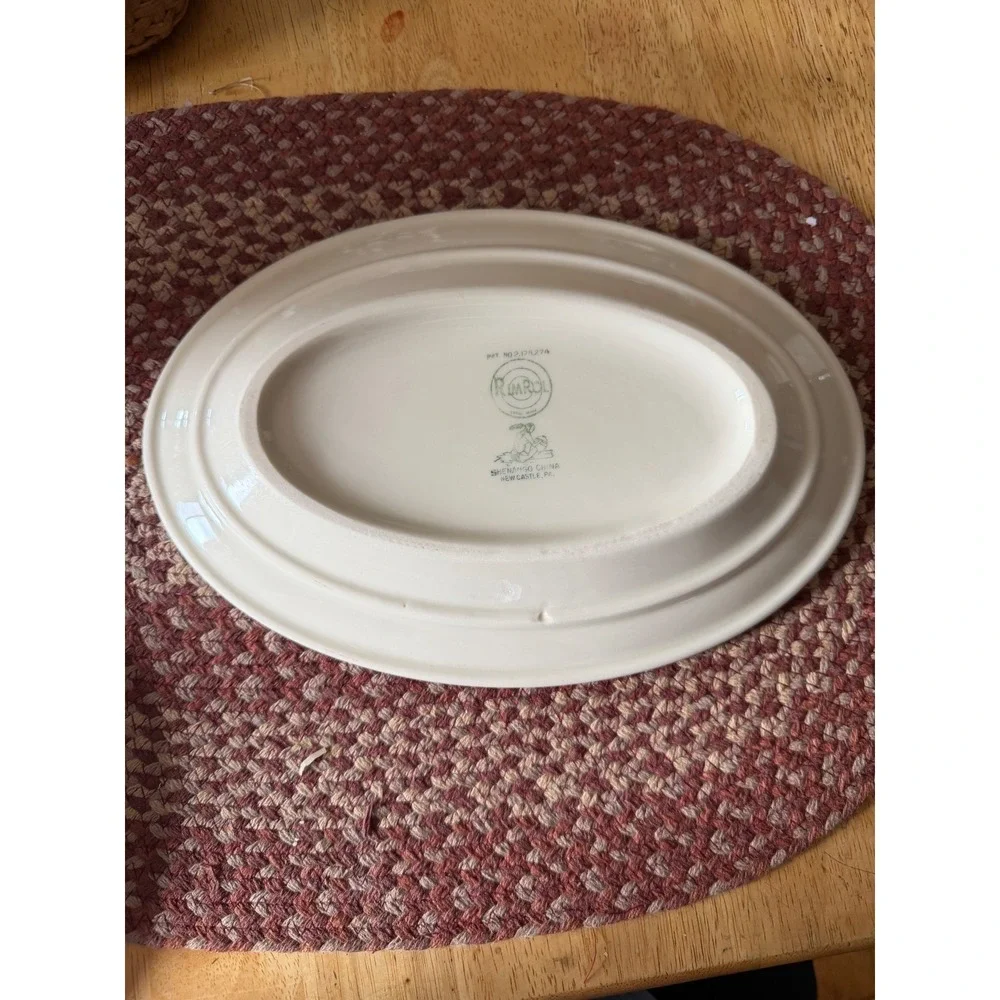 Shenango China Oval Platter Vintage Pink Leaf RimRol Cream Platter - Picture 3 of 4
